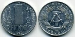 Монета ГДР 1 пфенниг 1968 г. А