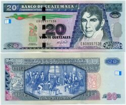 Банкнота ( бона ) Гватемала 20 кетцалей 2008 г.