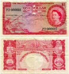 Банкнота ( бона ) Британские Карибские Территории 1 доллар 1956 г.