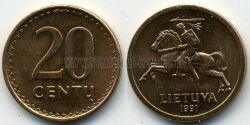 Монета Литва 20 центов 1991 г. 