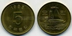 Монета Южная Корея 5 вон 1983 г. 