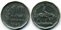Монета Аргентина 10 песо 1963 г