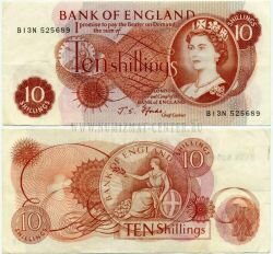 Банкнота Великобритания 10 шиллингов 1966-70 г.