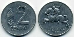 Монета Литва 2 цента 1991 г.