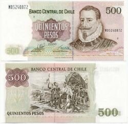 Банкнота ( бона ) Чили 500 песо 2000 г.