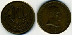 Монета Уругвай 10 сентесимо 1960 г.