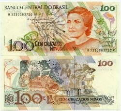 Банкнота ( бона ) Бразилия 100 новых крузадо 1989 г.