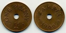 Монета Замбия 1 пенни 1966 г.