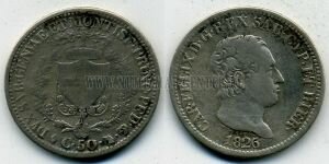 Монета Сардиния 50 чентезимо 1826 г.