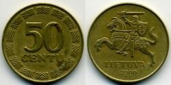 Монета Литва 50 центов 2000 г.