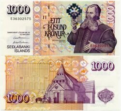 Банкнота ( бона ) Исландия 1000 крон 2001 г.