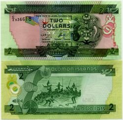 Банкнота ( бона ) Соломоновы острова 2 доллара 2004 г.