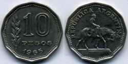 Монета Аргентина 10 песо 1965 г.