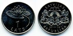 Монета Латвия 1 лат 2008 г."Кувшинка".
