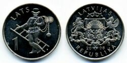 Монета Латвия 1 лат 2008 г. " Трубочист".
