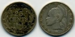 Монета Либерия 25 центов 1961 г.