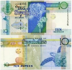 Банкнота ( бона ) Сейшельские острова 10 рупий 1998 г.