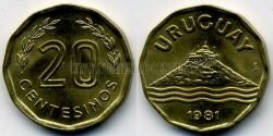 Монета Уругвай 20 сентесимо 1981 г. 
