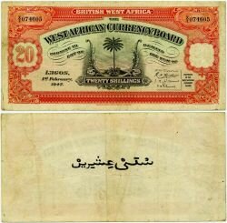 Банкнота ( бона ) Британская Западная Африка 20 шиллингов 1947 г.