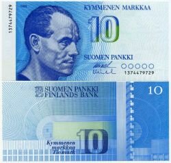 Банкнота ( бона ) Финляндия 10 марок 1986 г.