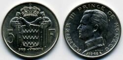 Монета Монако 5 франков 1966 г.