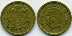 Монета Монако 2 франка 1945 г.