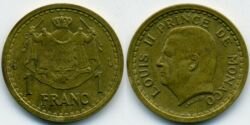 Монета Монако 1 франк 1945 г.
