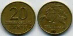 Монета Литва 20 центов 1997 г.