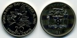 Монета Ямайка 20 центов 1981 г.