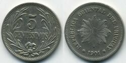 Монета Уругвай 5 сентесимо 1901 г. 