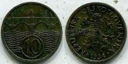 Монета Чехословакия 10 хеллеров 1934 г. 