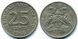 Монета Тринидад и Тобаго 25 центов 1966 г. 