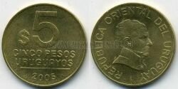 Монета Уругвай 5 песо 2005 г. 