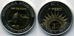 Монета Аргентина 1 песо 2010 г. MAR DEL PLATA