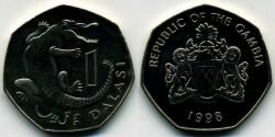 Монета Гамбия 1 даласи 1998 г.