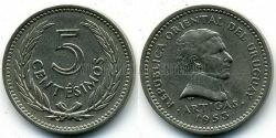 Монета Уругвай 5 сентесимо 1953 г.