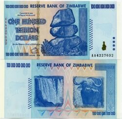 Банкнота ( бона ) Зимбабве 100 000 000 000 000 долларов 2008 г.