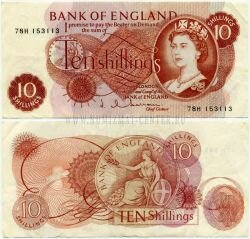 Банкнота Великобритания 10 шиллингов 1966-70 г.