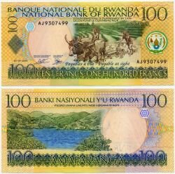 Банкнота ( бона ) Руанда 100 франков 2003 г.