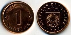 Монета Латвия 1 сантим 1997 г.