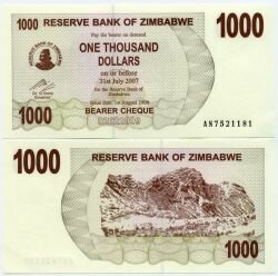 Банкнота ( бона ) Зимбабве 1000 долларов 2007 г.