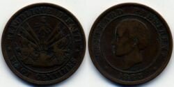 Монета Гаити 20 сентимес 1863 г.