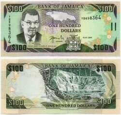 Банкнота ( бона ) Ямайка 100 долларов 2004 г.