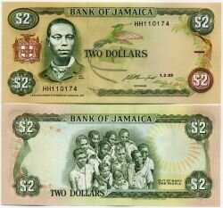 Банкнота ( бона ) Ямайка 2 доллара 1993 г.