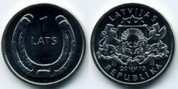 Монета Латвия 1 лат 2010 г." Подкова верх".