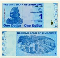 Банкнота ( бона ) Зимбабве 1 доллар 2009 г.