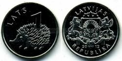 Монета Латвия 1 лат 2012 г. Ёжик