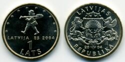 Монета Латвия 1 лат 2004 г." LATVIJA-ES 2004".