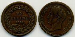 Монета Монако 1 десимо 1838 г.