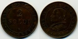 Монета Ватикан 2 сольди 1866 г. R